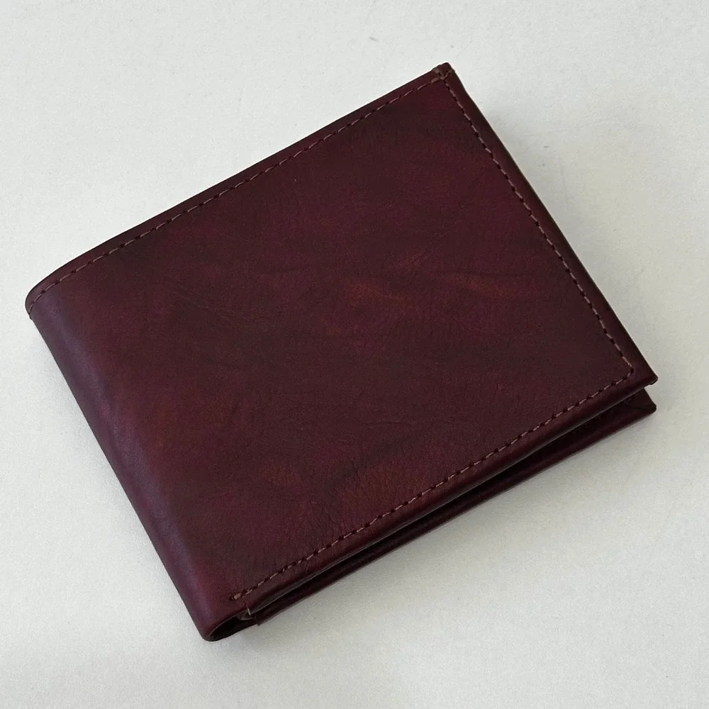 Artisan Hand Made Leather Bifold Wallet Rustic Wine Burgundy Nicaragua Mens